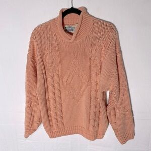 Vintage Karuba Clothing Peach Chunky Cable Knit Mock Neck Sweater L